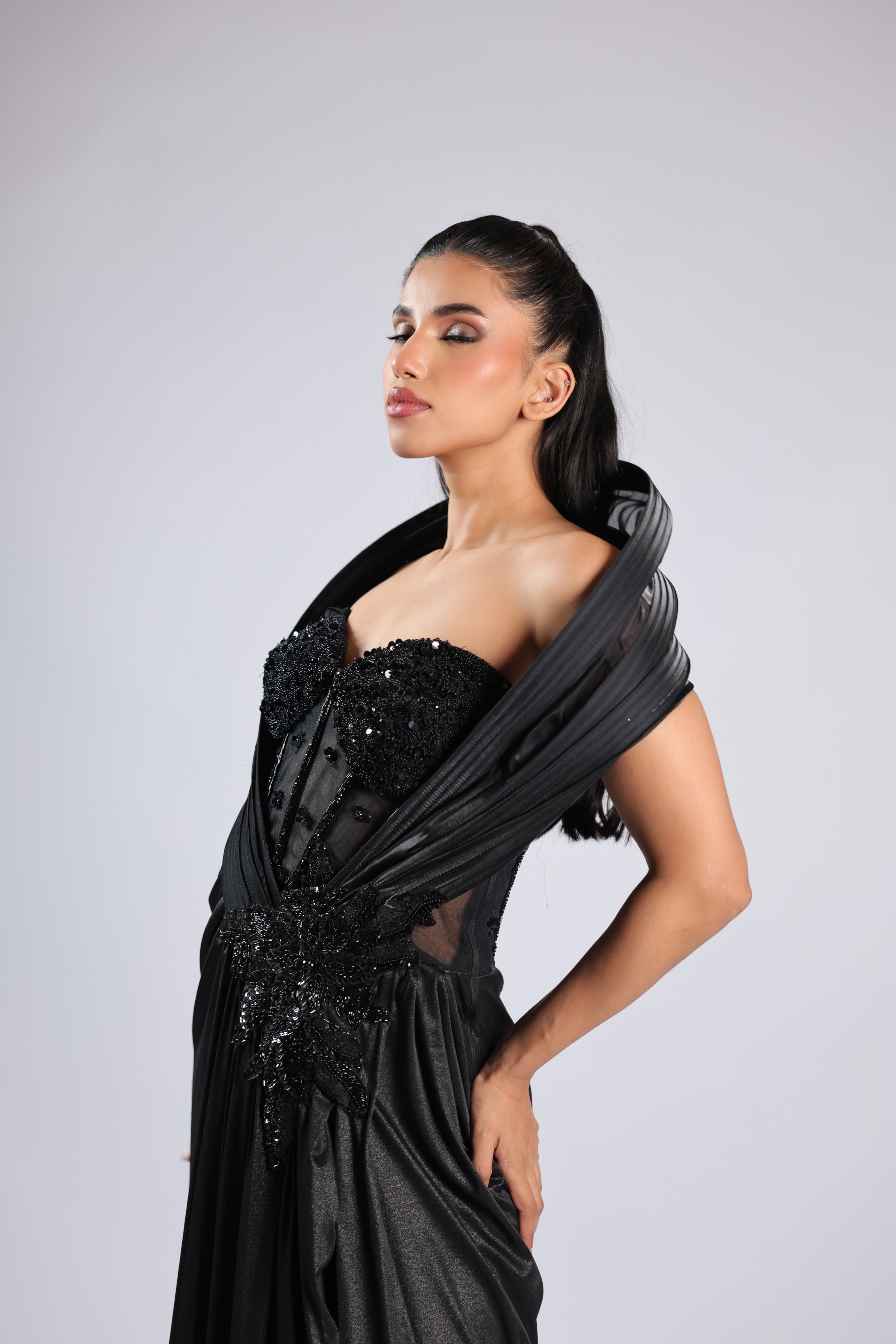 Black Gown in Lycra with Sequins Cutdana & Bead Work