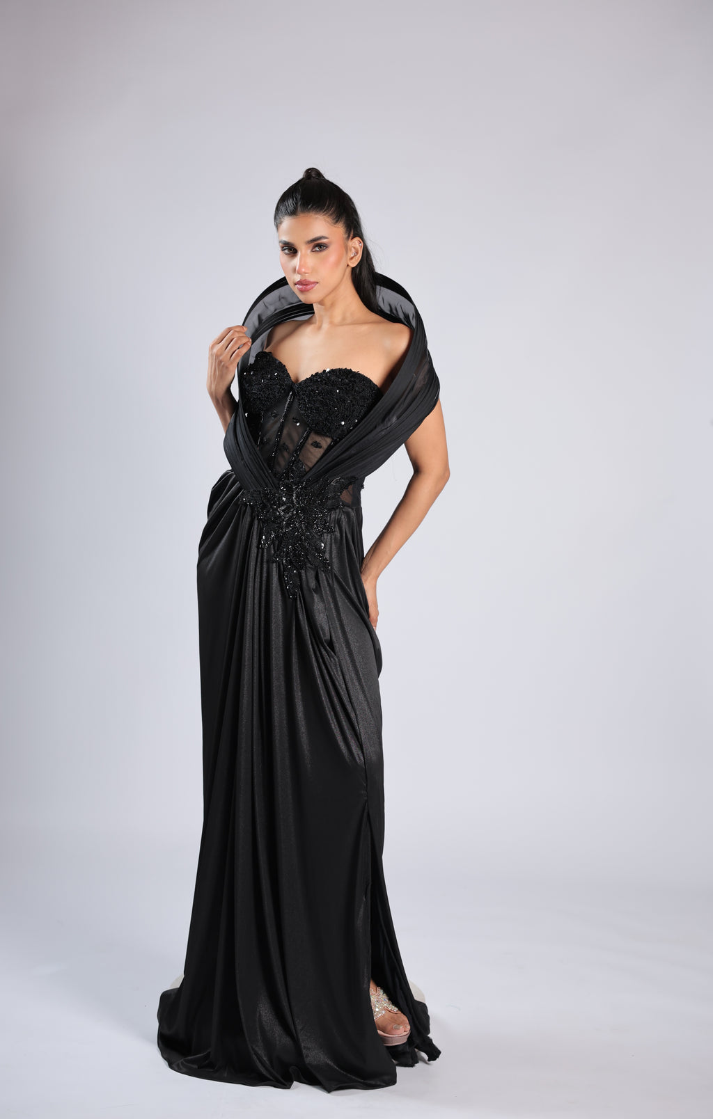 Black Gown in Lycra with Sequins Cutdana & Bead Work