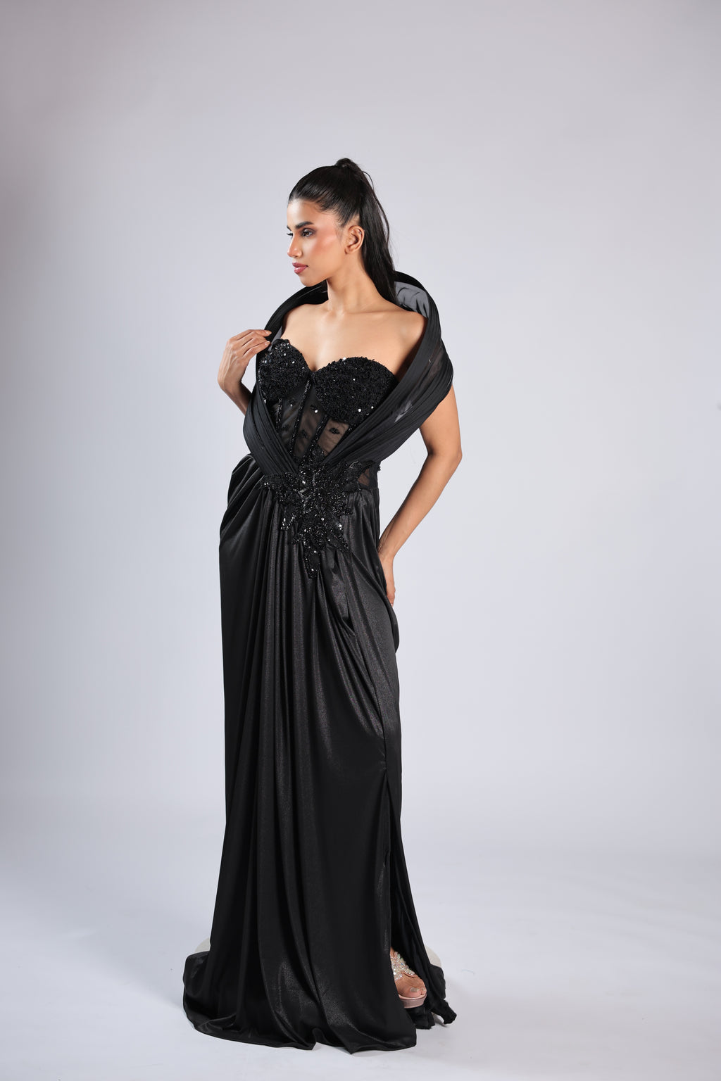 Black Gown in Lycra with Sequins Cutdana & Bead Work