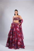 Wine Lehenga Choli in Organza with Sequins & Cutdana Work