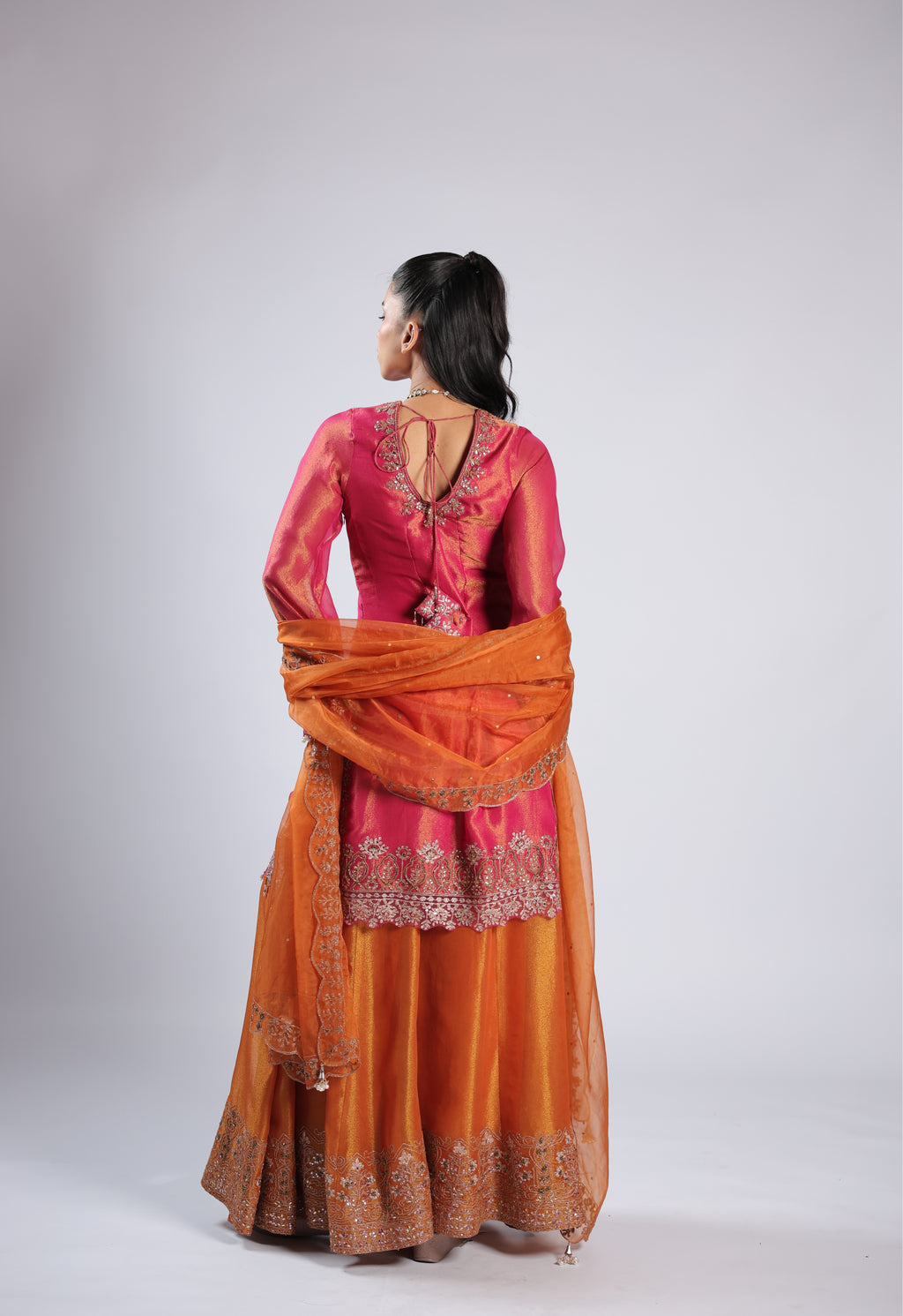 Hot Pink Rm Kurti in Tafta Silk with Zari ,Sequins  &  Zardozi Work