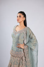 Blue Lehenga Choli in Tissue Silk with Zari, Sequins & Thread Work