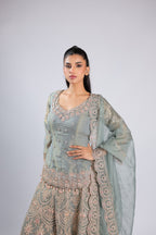 Blue Lehenga Choli in Tissue Silk with Zari, Sequins & Thread Work