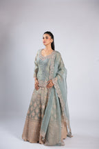Blue Lehenga Choli in Tissue Silk with Zari, Sequins & Thread Work