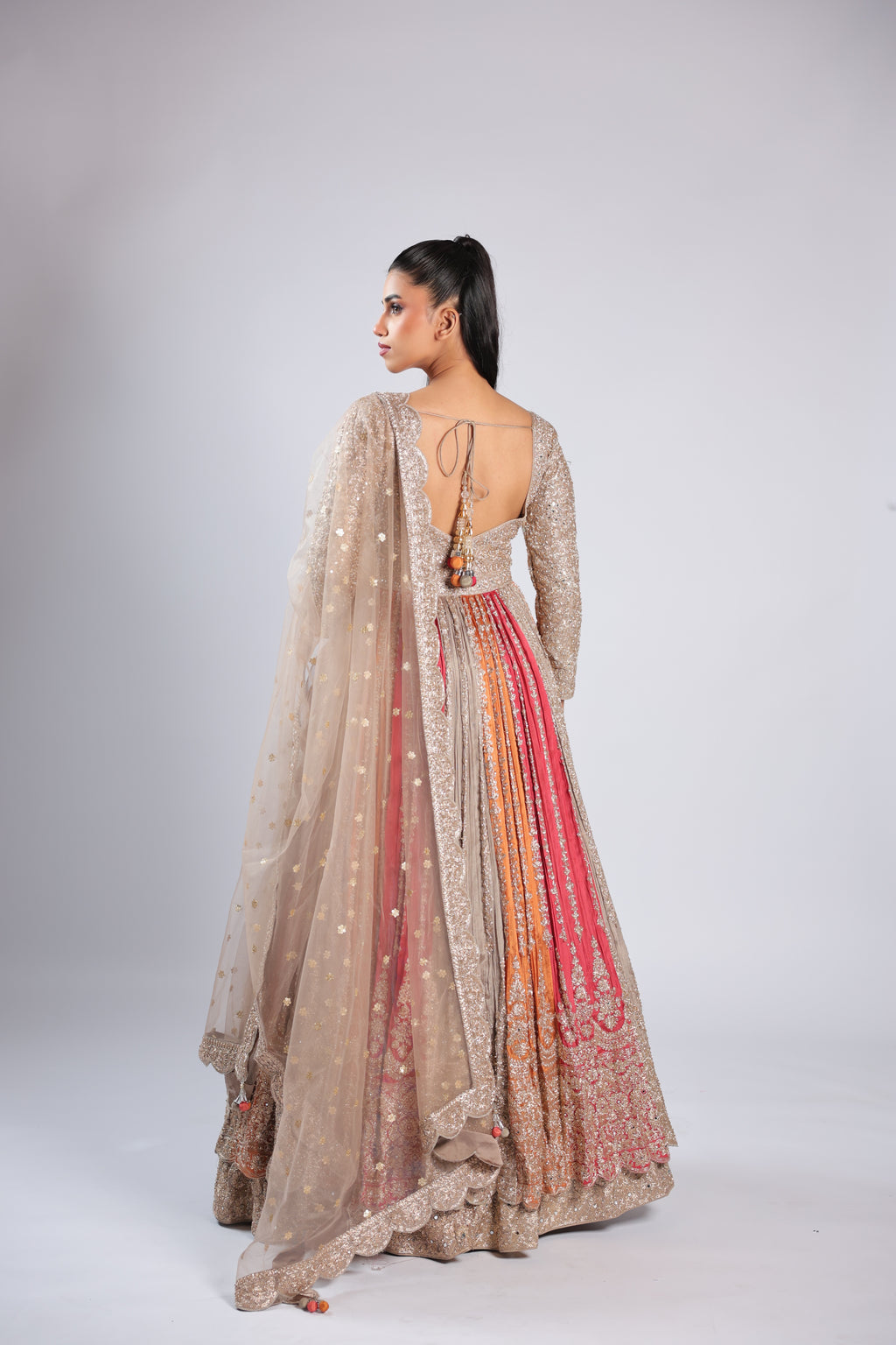Multi Indo-Westwern in Chinon with Zari, Sequins & Stone Work