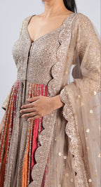 Multi Indo-Westwern in Chinon with Zari, Sequins & Stone Work