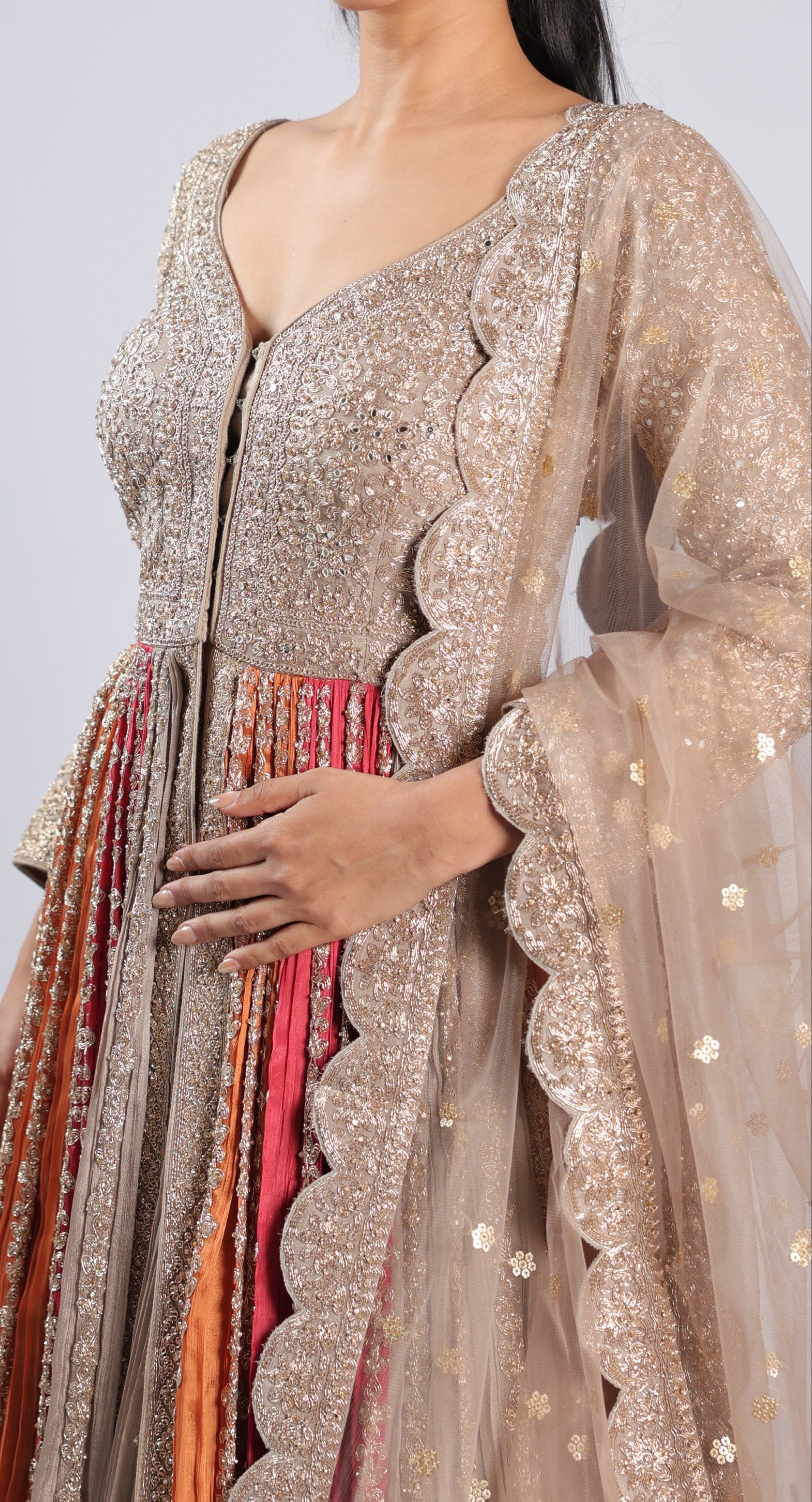Multi Indo-Westwern in Chinon with Zari, Sequins & Stone Work