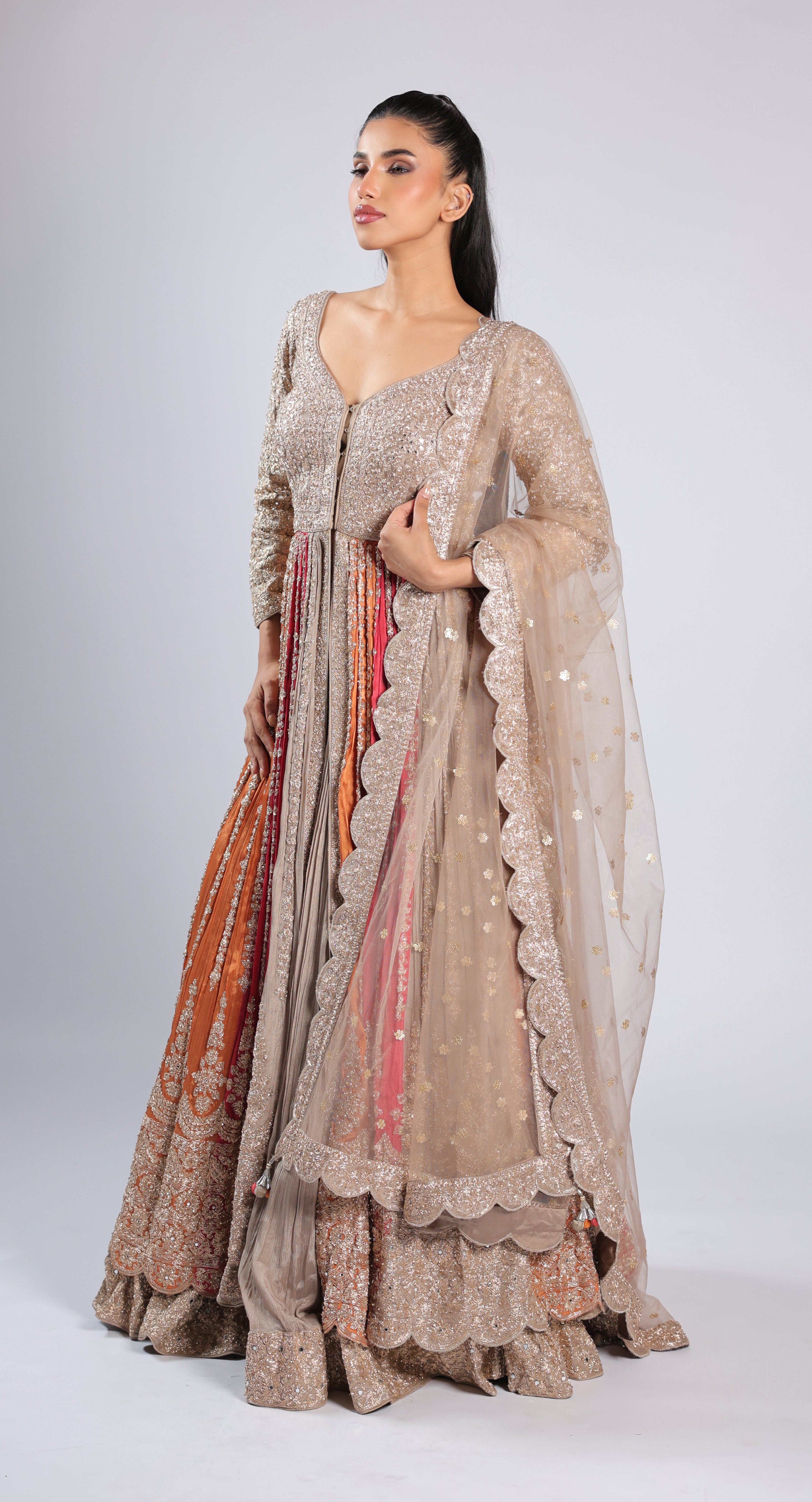 Multi Indo-Westwern in Chinon with Zari, Sequins & Stone Work