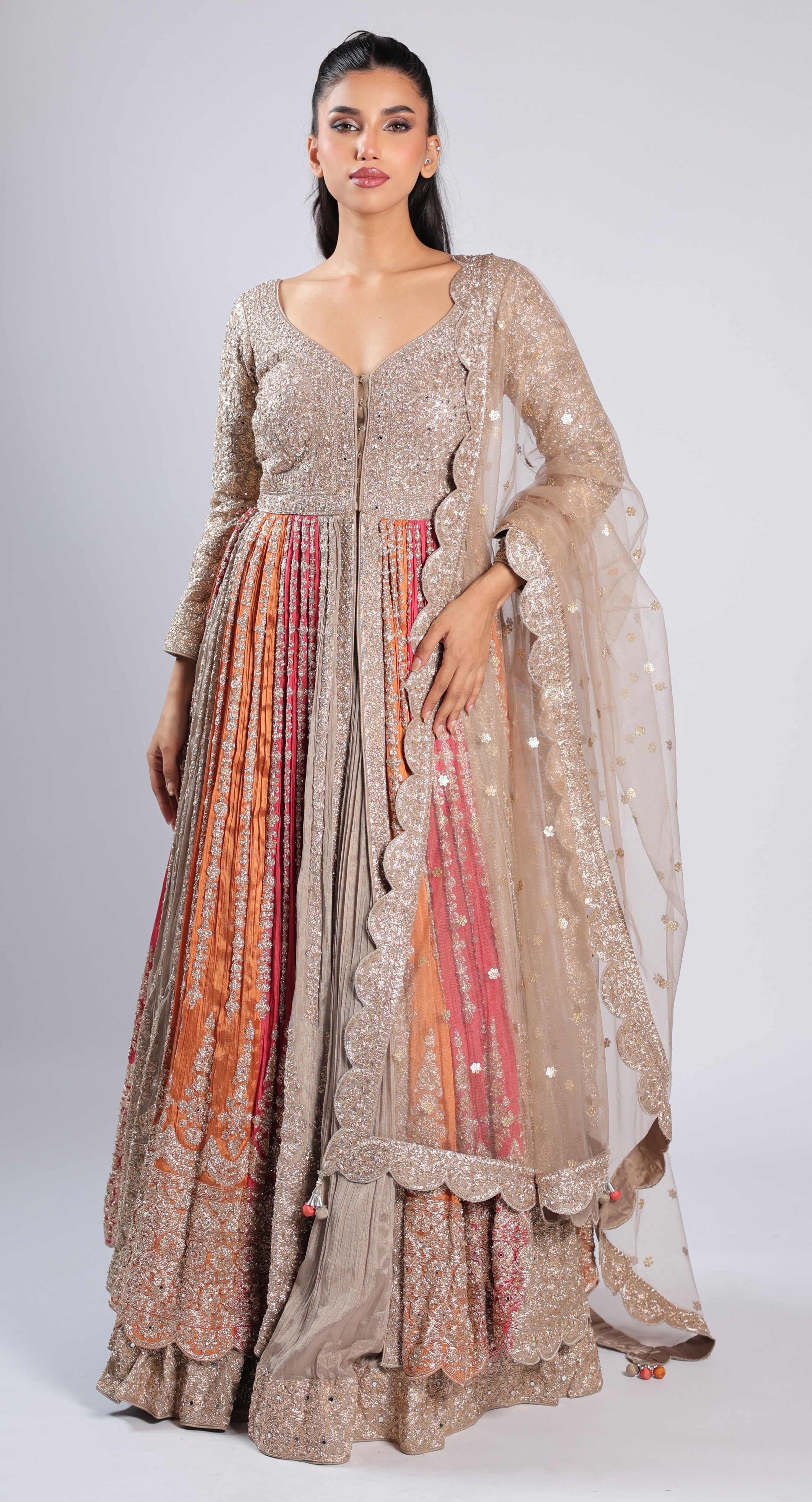 Multi Indo-Westwern in Chinon with Zari, Sequins & Stone Work