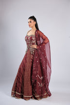 Mahroon Lehenga Choli in Banarsi Silk with Zari, Cutdana Sequins & Kundan Work
