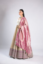 Sunflower White Anarkali Suit in Banarsi Silk with Rich Zari Weaving