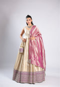 Sunflower White Anarkali Suit in Banarsi Silk with Rich Zari Weaving