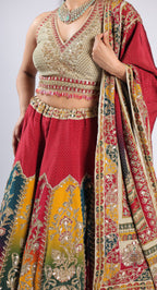 Red Lehenga Choli in Crepe with Zari, Seqins & Thread Work