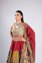 Red Lehenga Choli in Crepe with Zari, Seqins & Thread Work