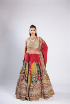 Red Lehenga Choli in Crepe with Zari, Seqins & Thread Work
