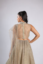 Pista Lehenga Choli in Shimmer Net with Shimmer Vertical Handwork