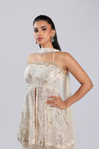 Ivory Lehenga Choli in Chiffon with Dense Silver & Gold Sequins