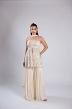 Ivory Lehenga Choli in Chiffon with Dense Silver & Gold Sequins