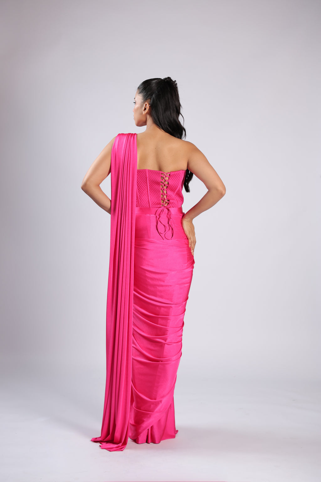 Pink Saree in Lycra with Quilting