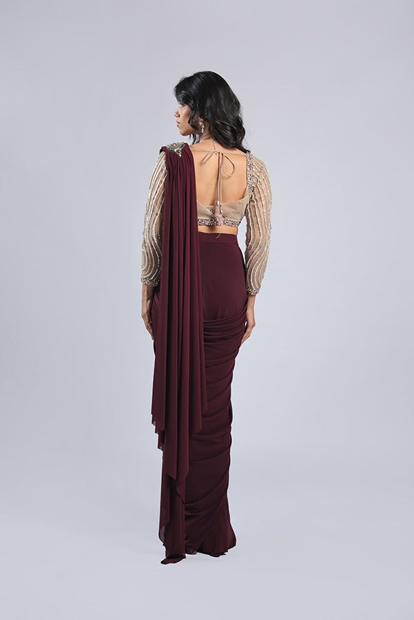 Mahroon Rm Saree in Lycra with Sequins &  Beat Work