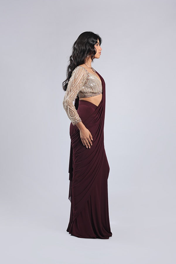 Mahroon Rm Saree in Lycra with Sequins &  Beat Work