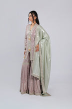 Gd Pink Rm Suit in Georgette with All Over Sequins & Fine Beats