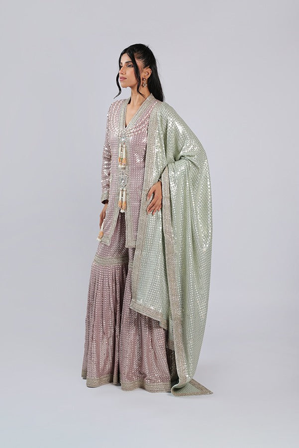 Gd Pink Rm Suit in Georgette with All Over Sequins & Fine Beats