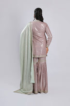Gd Pink Rm Suit in Georgette with All Over Sequins & Fine Beats