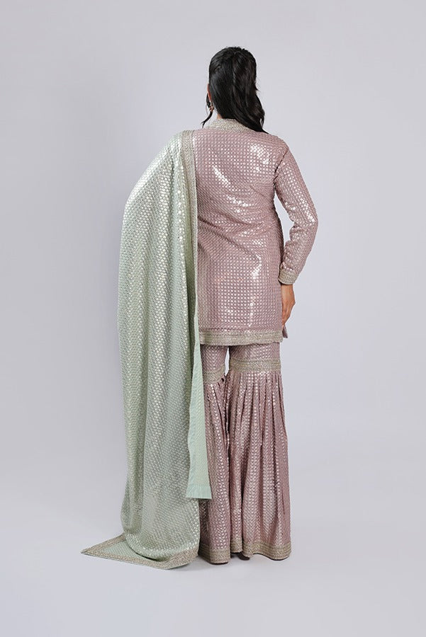 Gd Pink Rm Suit in Georgette with All Over Sequins & Fine Beats
