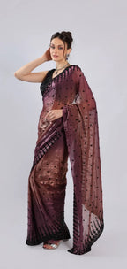 Wine Organza Saree