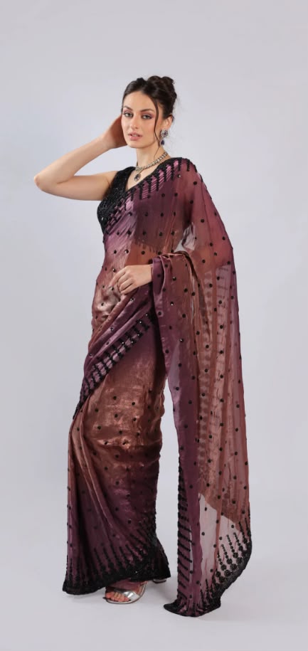 Wine Organza Saree
