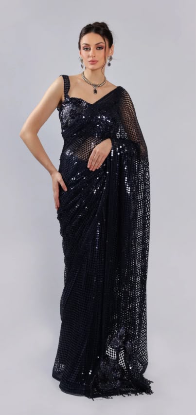 Navy Blue Net Saree