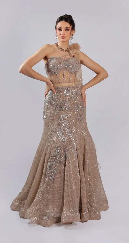 Golden Net Lehenga Choli