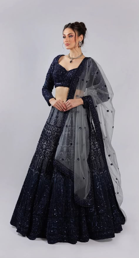 Navy Blue Net Lehenga Choli